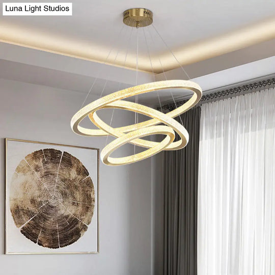 Minimalistic Led Chandelier: Circle Acrylic Suspension Pendant Light - 1/3/4 Tiers Brass Fixture / 3