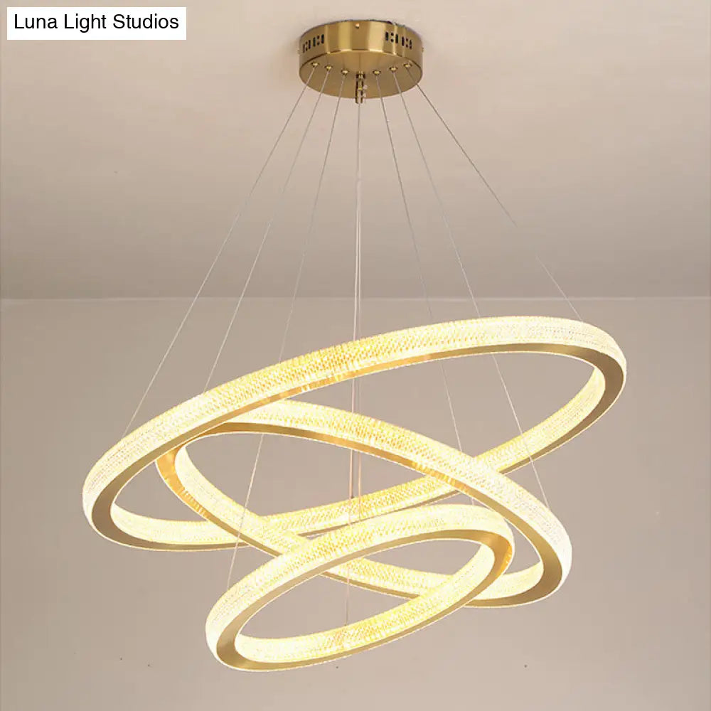 Minimalistic Led Chandelier: Circle Acrylic Suspension Pendant Light - 1/3/4 Tiers Brass Fixture