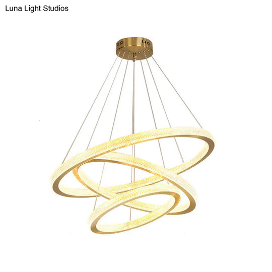 Minimalistic Brass Led Chandelier Light With Acrylic Suspension - 1/3/4-Tier Circle Design