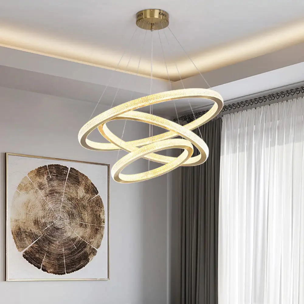 Minimalistic Brass Led Chandelier Light With Acrylic Suspension - 1/3/4-Tier Circle Design / 3 Tiers