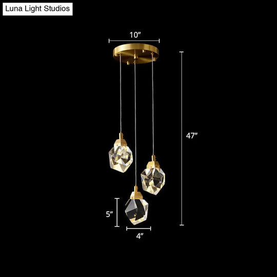 Minimalist Brass Led Cluster Pendant Light For Staircase With Crystal Gem Detail 3 /