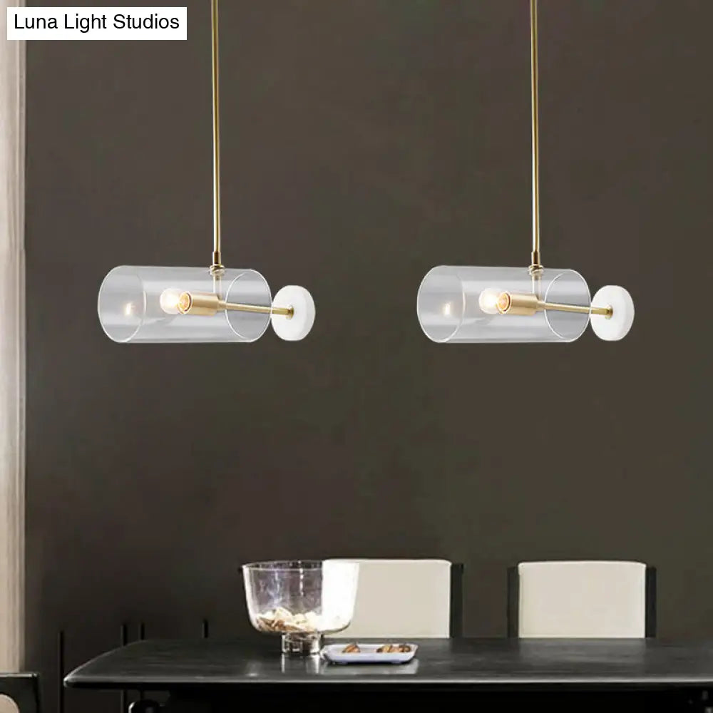 Minimalist Brass Hanging Light With Translucent Glass Shade - Single Dining Table Suspension Pendant