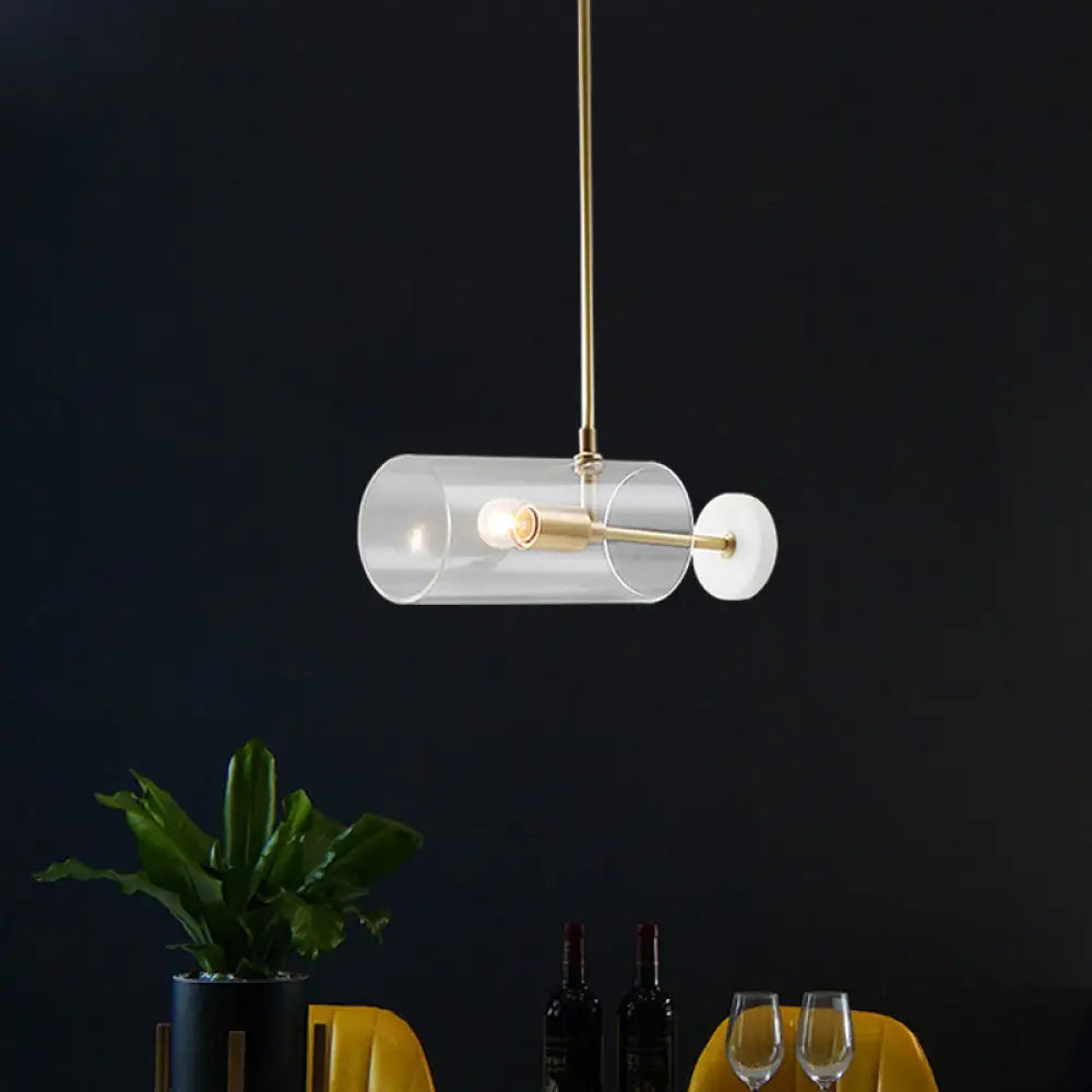 Minimalistic Brass Pendant Light With Translucent Glass Shade For Dining Table