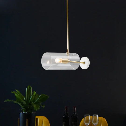 Minimalistic Brass Pendant Light With Translucent Glass Shade For Dining Table