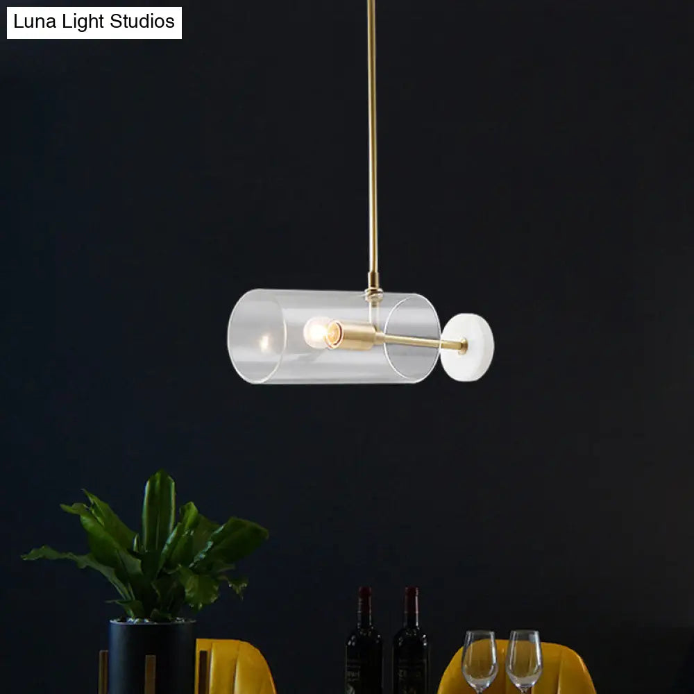 Minimalist Brass Hanging Light With Translucent Glass Shade - Single Dining Table Suspension Pendant