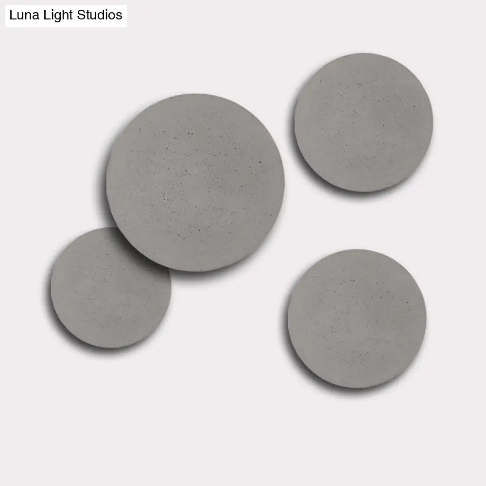 Minimalistic Cement Grey Led Wall Sconce Light For Bedside - Flat Round Mount