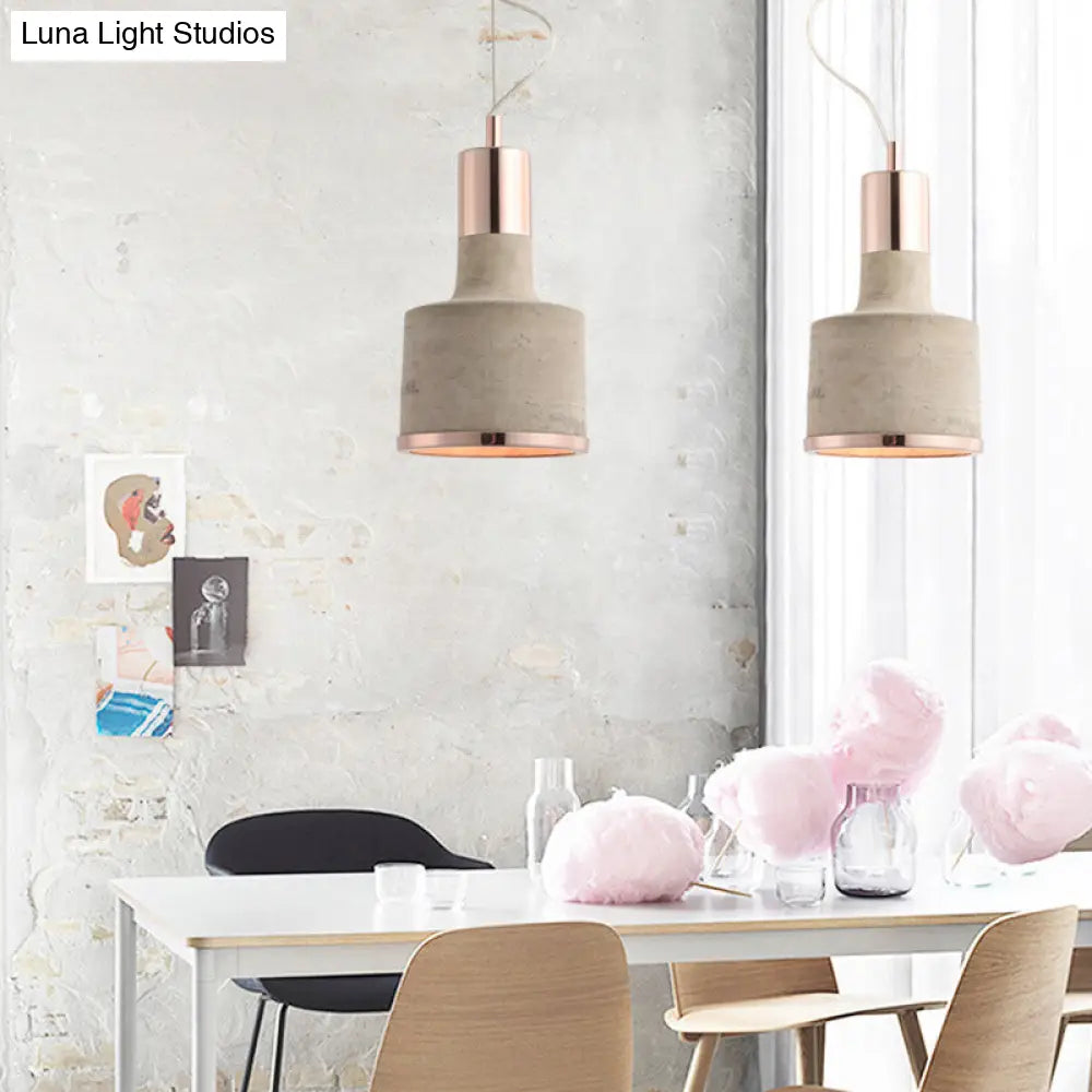 Cement Pendant Light - Minimalistic Flashlight Design 1 Bulb Ceiling Hanging Fixture For Dining Room