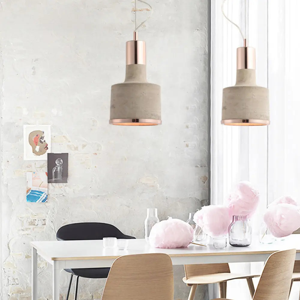 Minimalistic Cement Hanging Pendant Light With Flashlight Shape: Dining Room Ceiling (1 Bulb) Rose