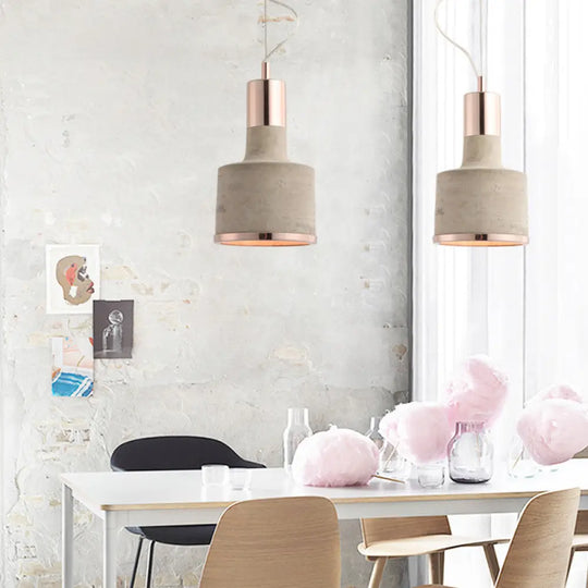 Minimalistic Cement Hanging Pendant Light With Flashlight Shape: Dining Room Ceiling (1 Bulb) Rose