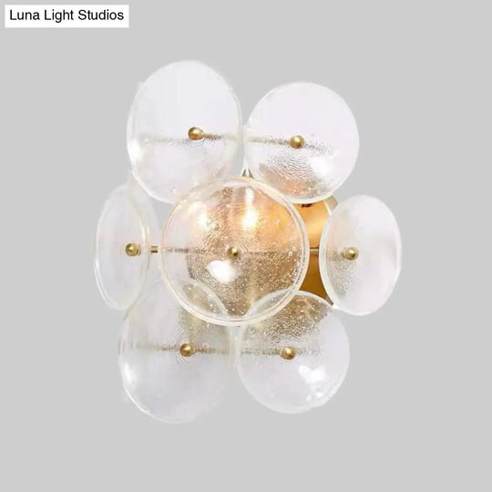 Minimalistic Circle Glass Sconce: Clear Textured Wall Mounted Light Fixture (2 Bulbs) For Living