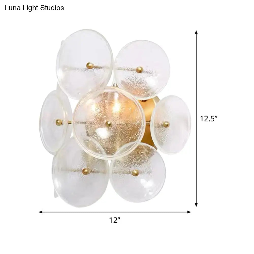 Minimalistic Circle Glass Sconce: Clear Textured Wall Mounted Light Fixture (2 Bulbs) For Living