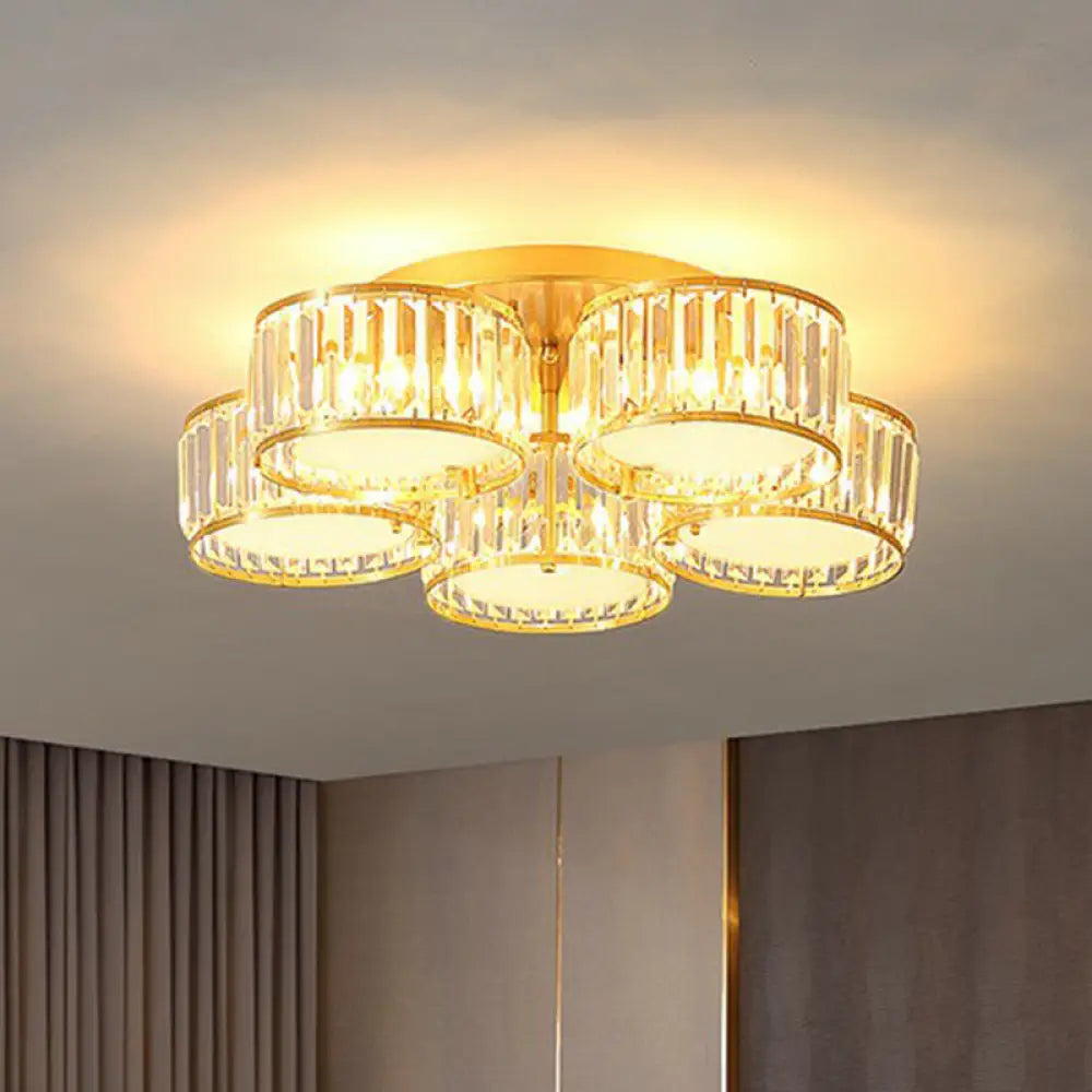 Minimalistic Clear Crystal Flower Flush Mount Ceiling Light For Bedroom / 26’