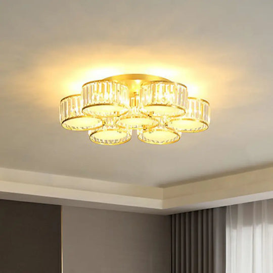 Minimalistic Clear Crystal Flower Flush Mount Ceiling Light For Bedroom / 32’