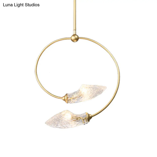 Minimalistic Clear Glass Swirly Flower Chandelier Pendant Light - Gold Finish 2 Bulbs