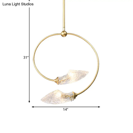 Minimalistic Clear Glass Swirly Flower Chandelier Pendant Light - Gold Finish 2 Bulbs