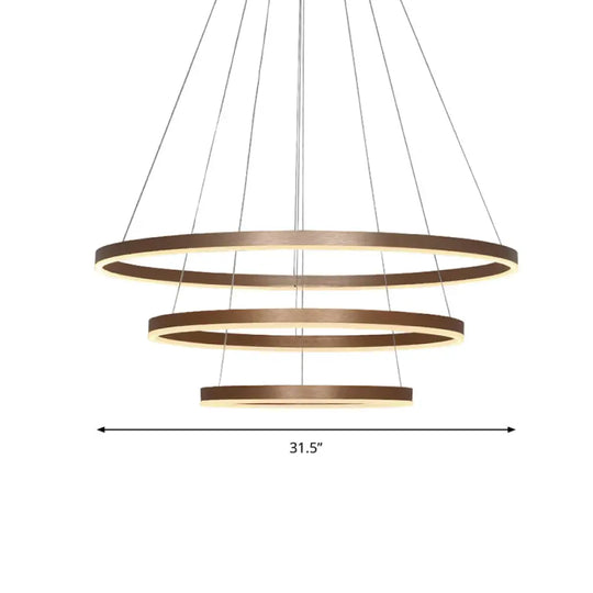 Minimalistic Coffee Led Chandelier With 3-Loop Acrylic Pendant - Over Table Hanging Light / 31.5’