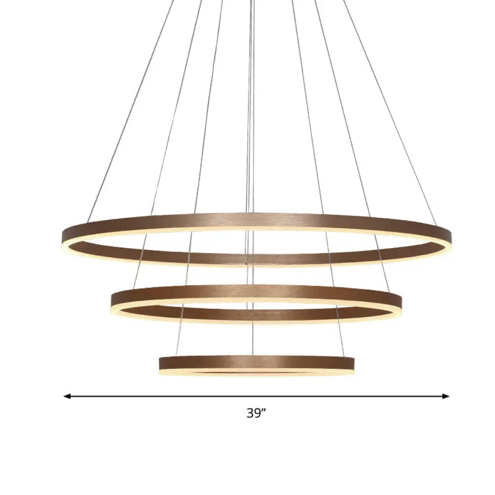 Minimalistic Coffee Led Chandelier With 3-Loop Acrylic Pendant - Over Table Hanging Light / 39’