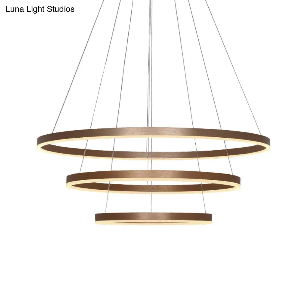 Minimalistic Coffee Led Chandelier With 3-Loop Acrylic Pendant - Over Table Hanging Light