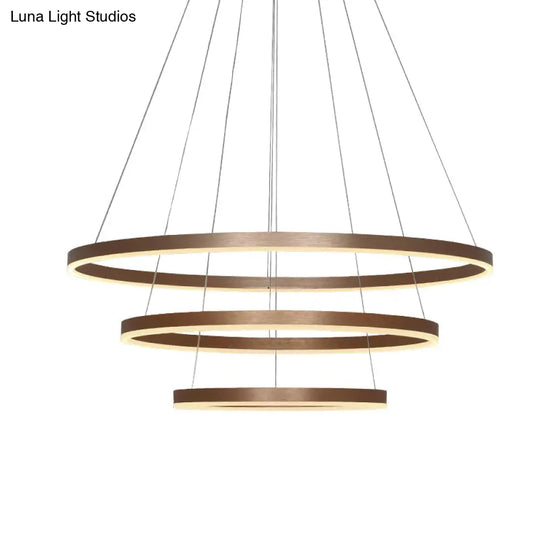 Minimalistic Coffee Led Chandelier With 3-Loop Acrylic Pendant - Over Table Hanging Light