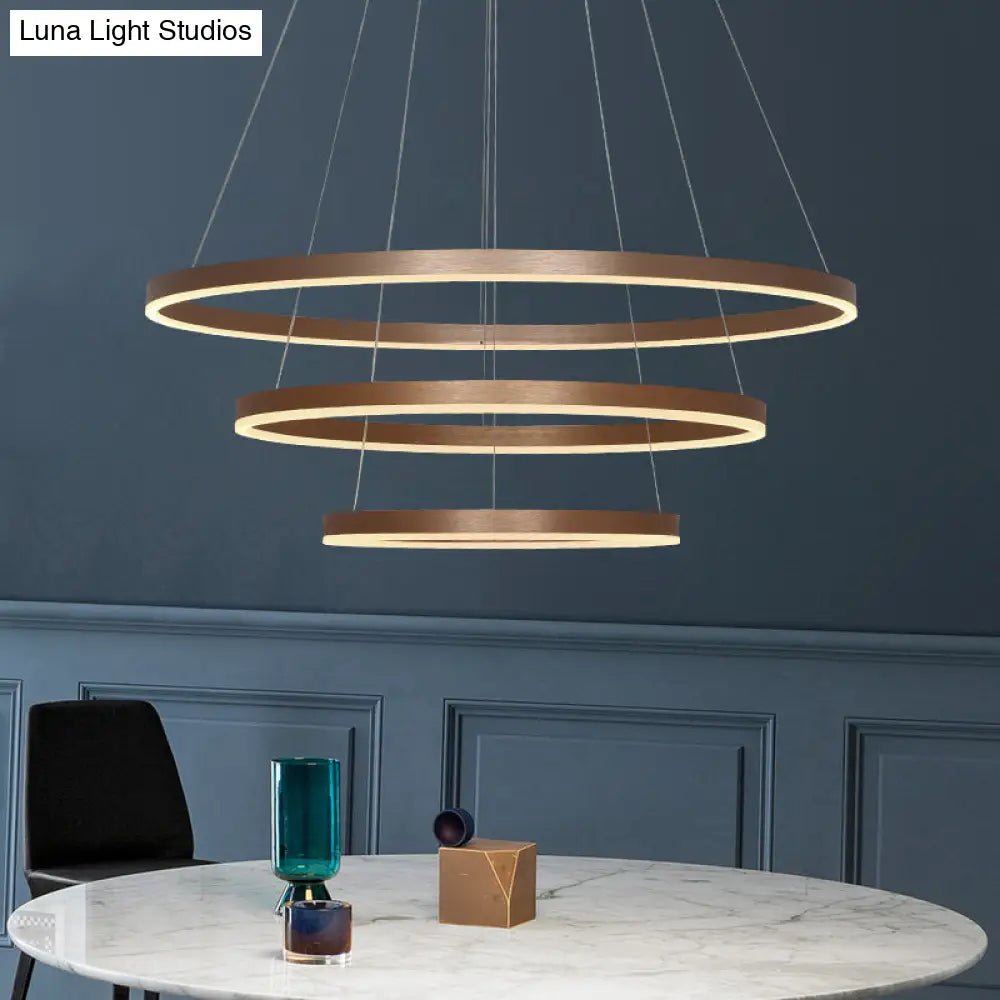 Minimalistic Coffee Led Chandelier With 3-Loop Acrylic Pendant - Over Table Hanging Light