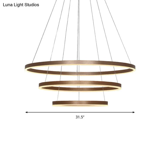 Minimalistic Led Pendant Chandelier: 3-Loop Acrylic Coffee Hanging Light For Dining Table / 31.5