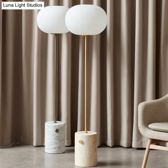 Minimalistic Cream Glass Floor Lamp With Marble Base - Single-Bulb Stand-Up Lighting