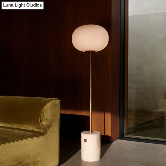 Minimalistic Cream Glass Floor Lamp With Marble Base - Single-Bulb Stand-Up Lighting