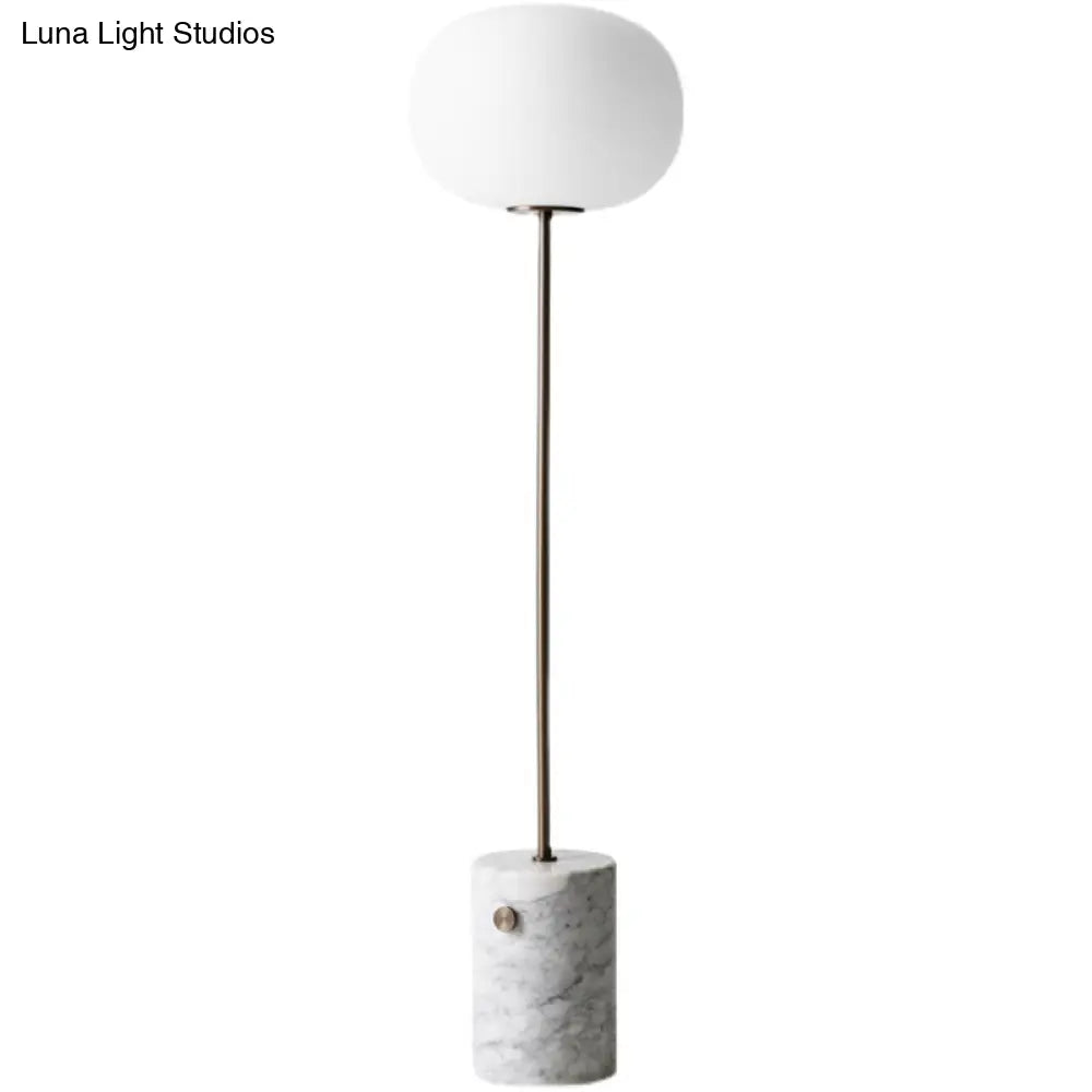 Minimalistic Cream Glass Floor Lamp With Marble Base - Single-Bulb Stand-Up Lighting