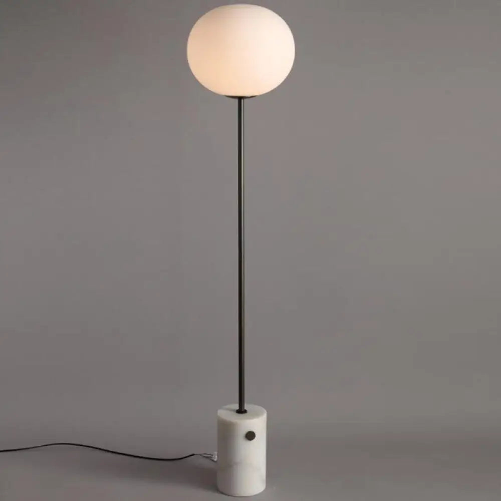 Minimalistic Cream Glass Floor Lamp With Marble Base - Single-Bulb Stand-Up Lighting Black