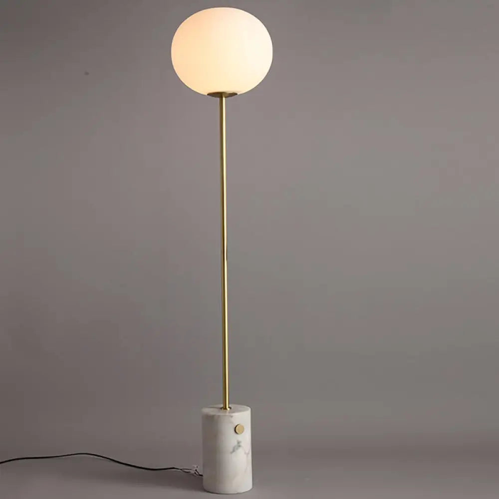 Minimalistic Cream Glass Floor Lamp With Marble Base - Single-Bulb Stand-Up Lighting Brass