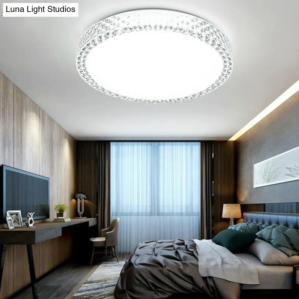 Minimalistic Crystal Bedroom Led Ceiling Light Fixture In White