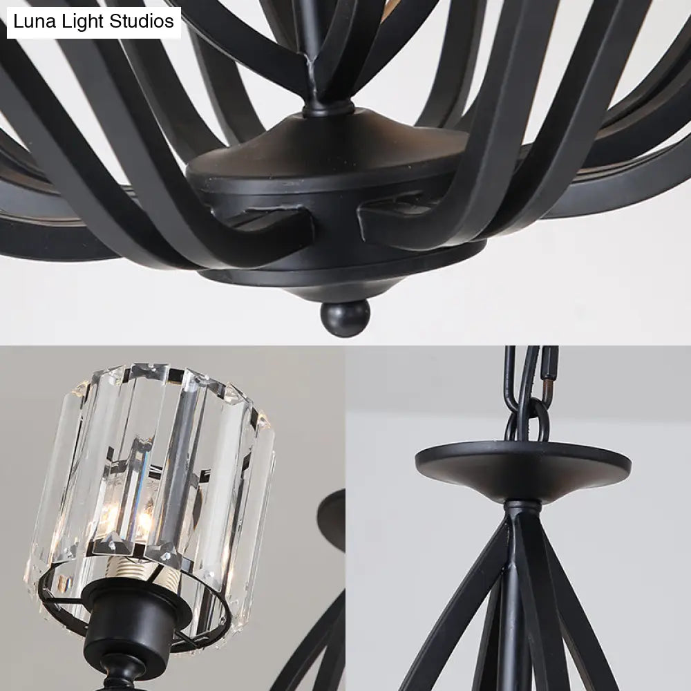 Minimalistic Crystal Block Chandelier - 3/6 Lights Black Ceiling Fixture For Bedroom