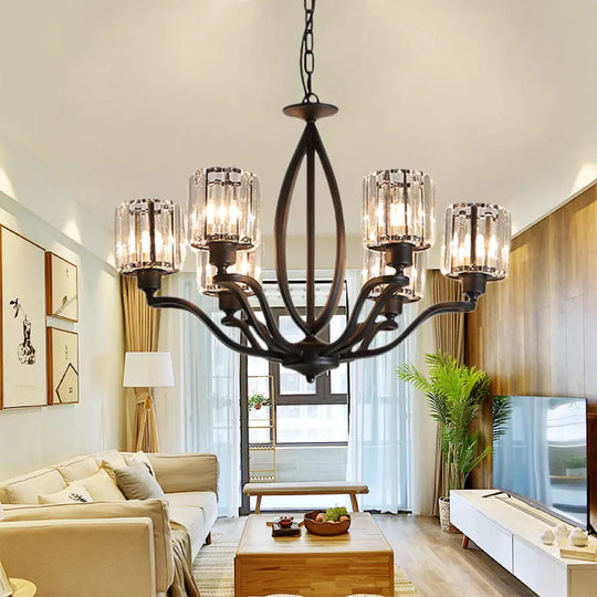 Minimalistic Crystal Block Chandelier - 3/6 Lights Black Ceiling Fixture For Bedroom 6 /