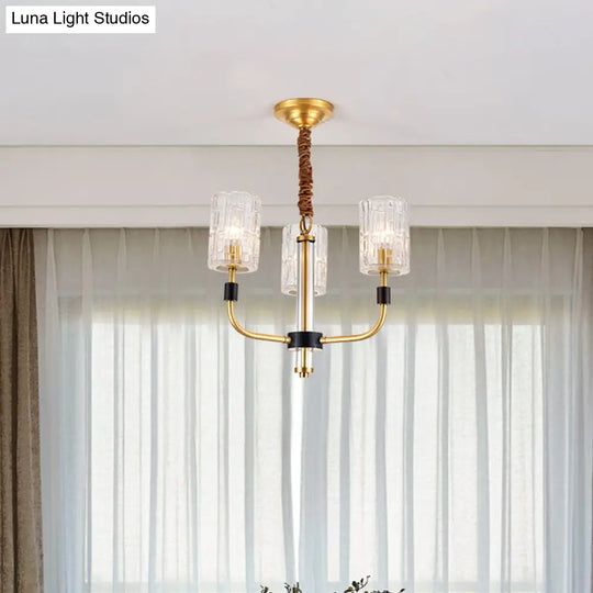 Minimalistic Crystal Block Chandelier With Brass Finish 3/6-Light Ceiling Pendant Lamp