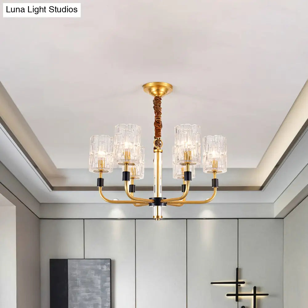 Minimalistic Crystal Block Chandelier With Brass Finish 3/6-Light Ceiling Pendant Lamp