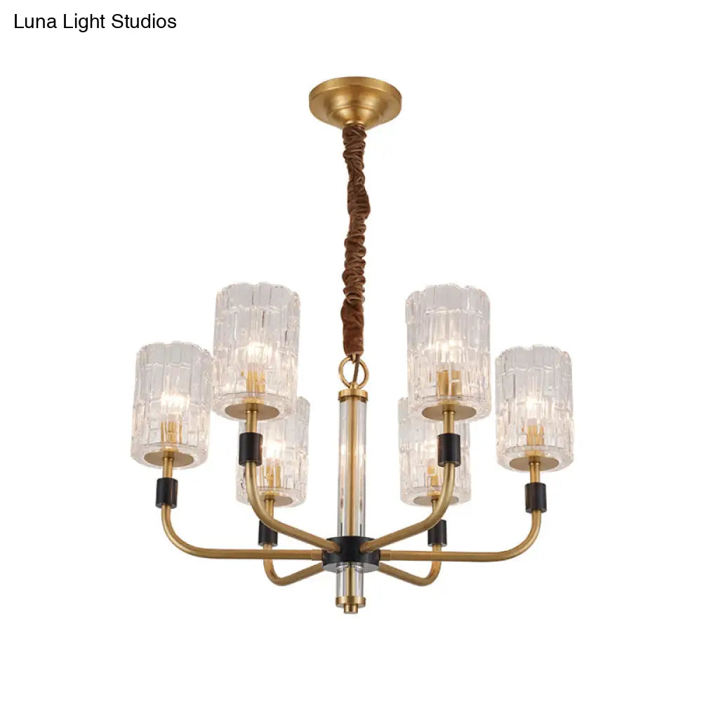 Minimalistic Crystal Block Chandelier With Brass Finish 3/6-Light Ceiling Pendant Lamp