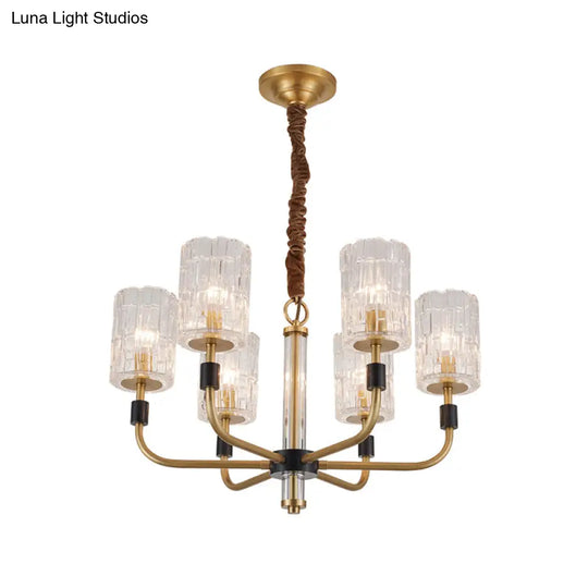 Minimalistic Crystal Block Chandelier With Brass Finish 3/6-Light Ceiling Pendant Lamp