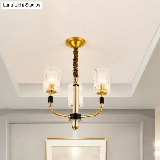 Minimalistic Crystal Block Chandelier With Brass Finish 3/6-Light Ceiling Pendant Lamp