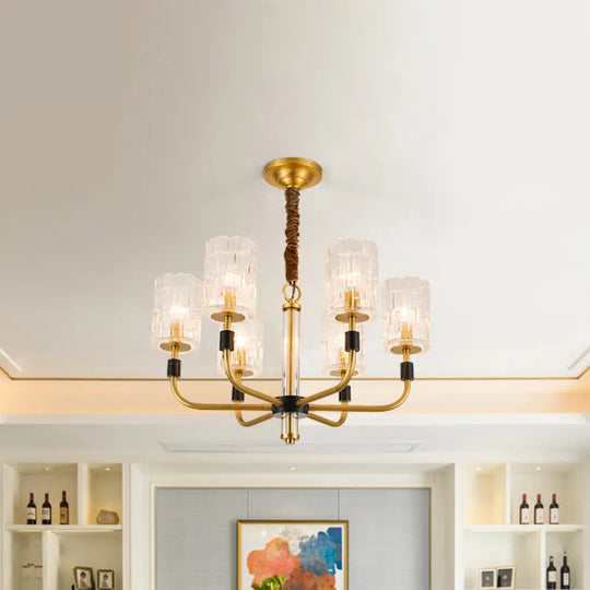 Minimalistic Crystal Block Chandelier With Brass Finish 3/6-Light Ceiling Pendant Lamp 6 /