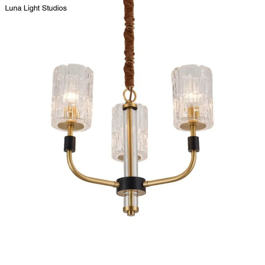 Minimalistic Crystal Block Chandelier With Brass Finish 3/6-Light Ceiling Pendant Lamp