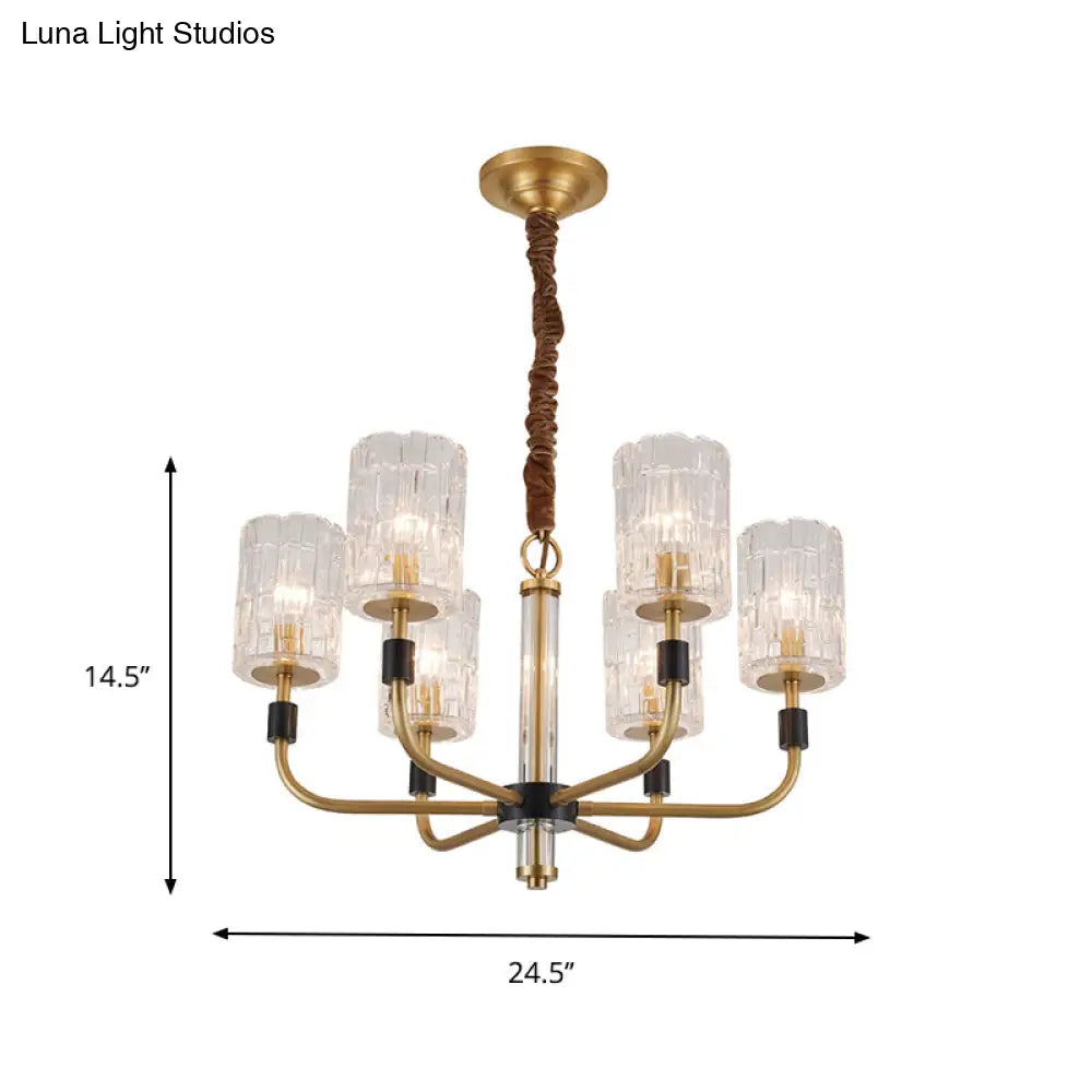 Minimalistic Crystal Block Chandelier With Brass Finish 3/6-Light Ceiling Pendant Lamp