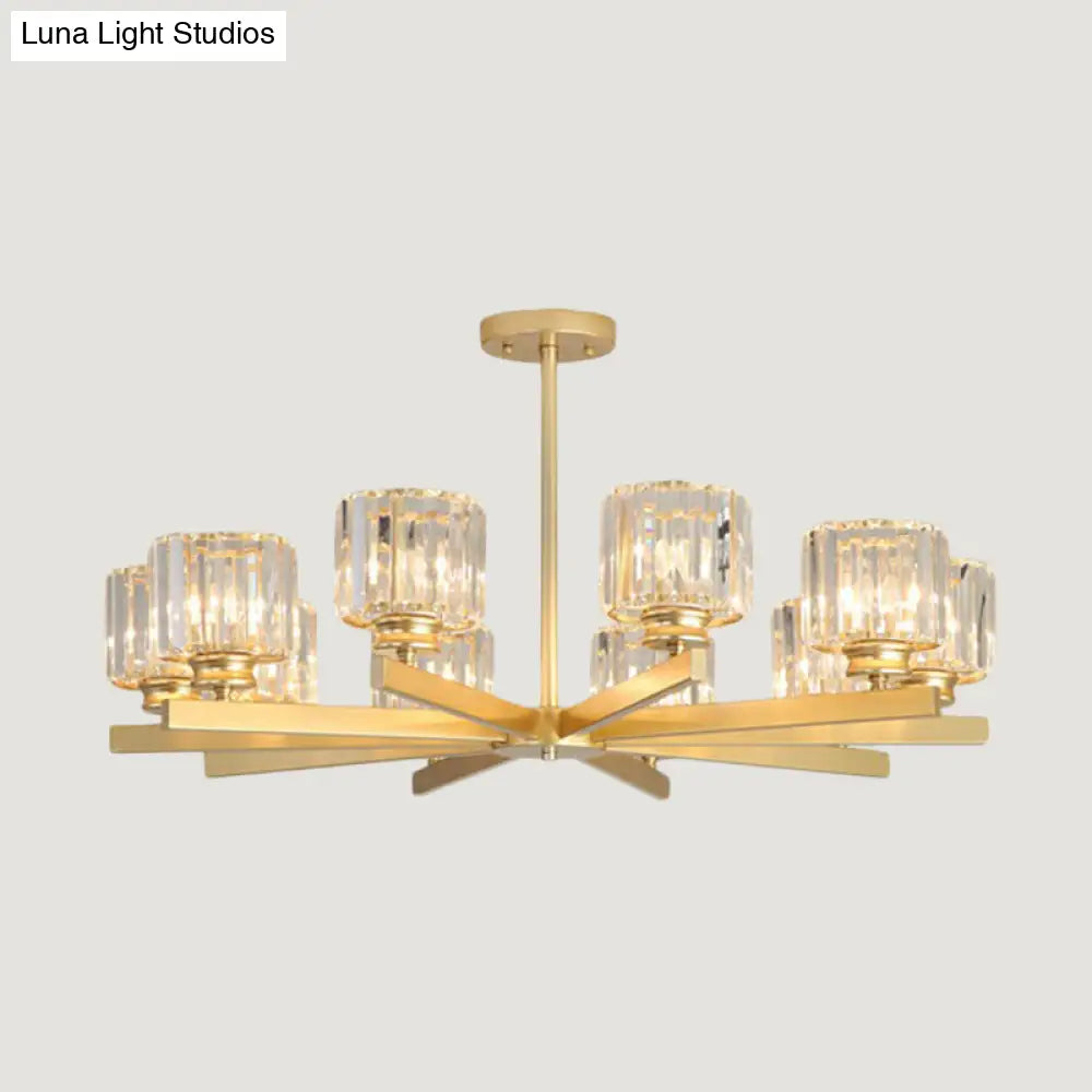 Minimalistic Cylindrical Crystal Ceiling Lamp: Elegant Lighting For Living Room 10 / Gold