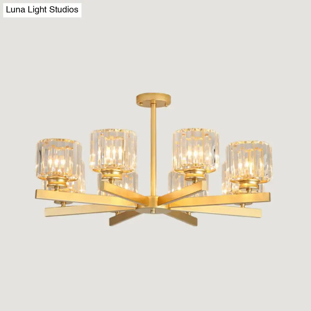 Minimalistic Cylindrical Crystal Ceiling Lamp: Elegant Lighting For Living Room 8 / Gold