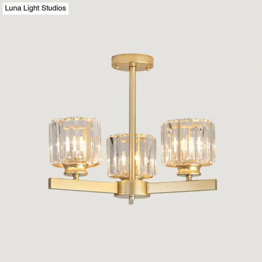 Minimalistic Cylindrical Crystal Ceiling Lamp: Elegant Lighting For Living Room 3 / Gold