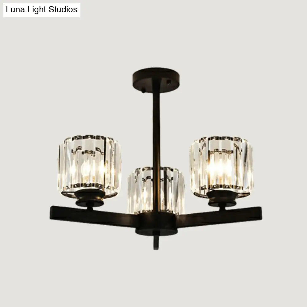 Minimalistic Cylindrical Crystal Ceiling Lamp: Elegant Lighting For Living Room 3 / Black