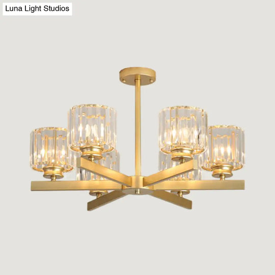 Minimalistic Cylindrical Crystal Ceiling Lamp: Elegant Lighting For Living Room 6 / Gold