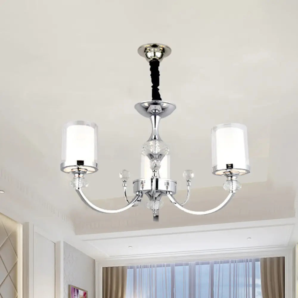 Minimalistic Crystal-Decorated Dual-Layer Parlor Ceiling Lamp With Clear And Opal Glass Shades -