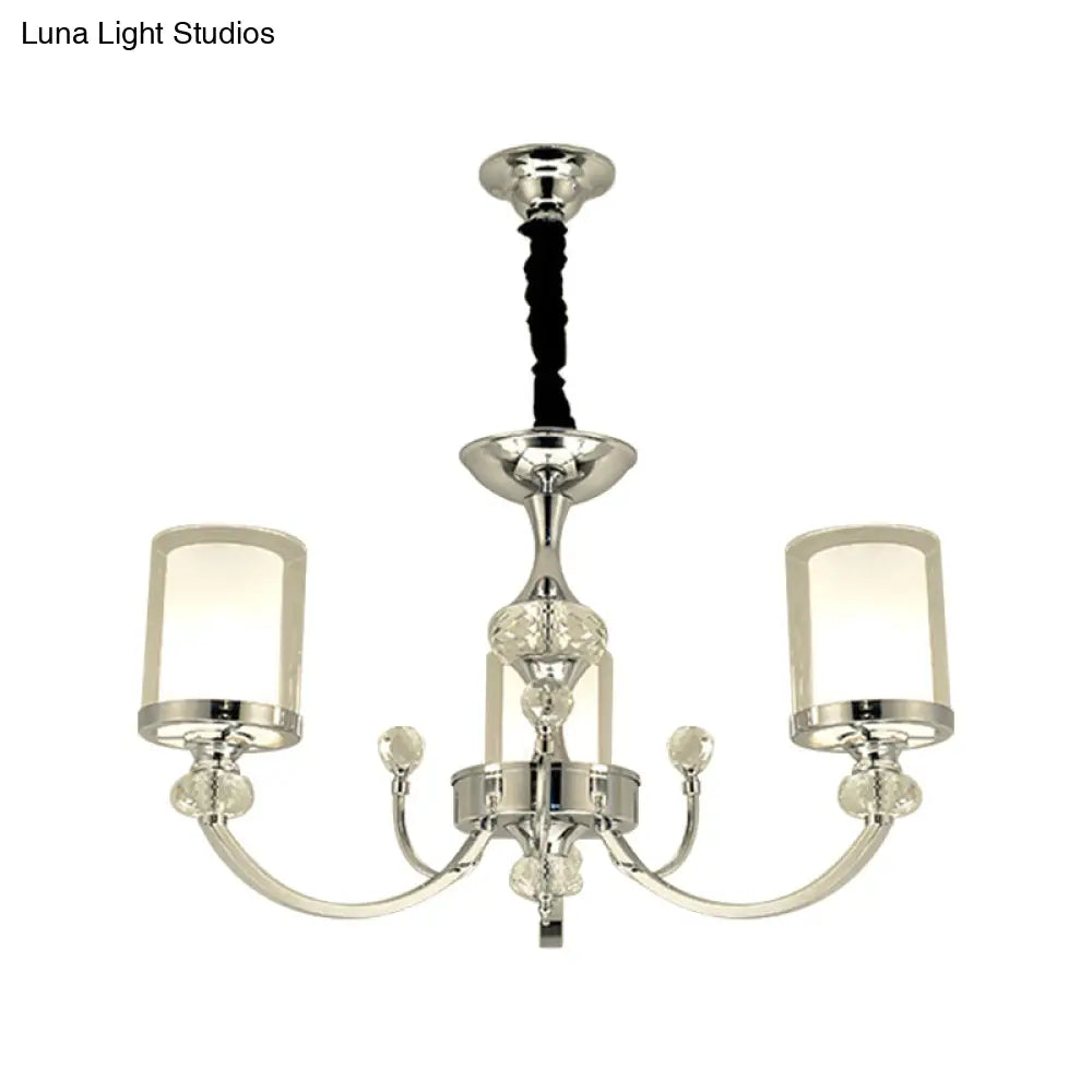 Minimalistic Crystal-Decorated Dual-Layer Parlor Ceiling Lamp With Clear And Opal Glass Shades -