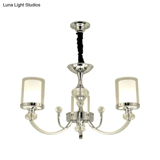 Dual-Layer Clear And Opal Glass Ceiling Lamp: 3-Head Minimalism Chandelier With Crystal Deco In