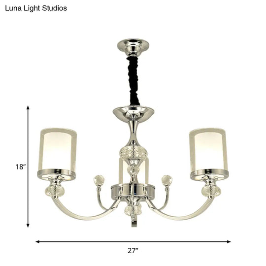 Minimalistic Crystal-Decorated Dual-Layer Parlor Ceiling Lamp With Clear And Opal Glass Shades -